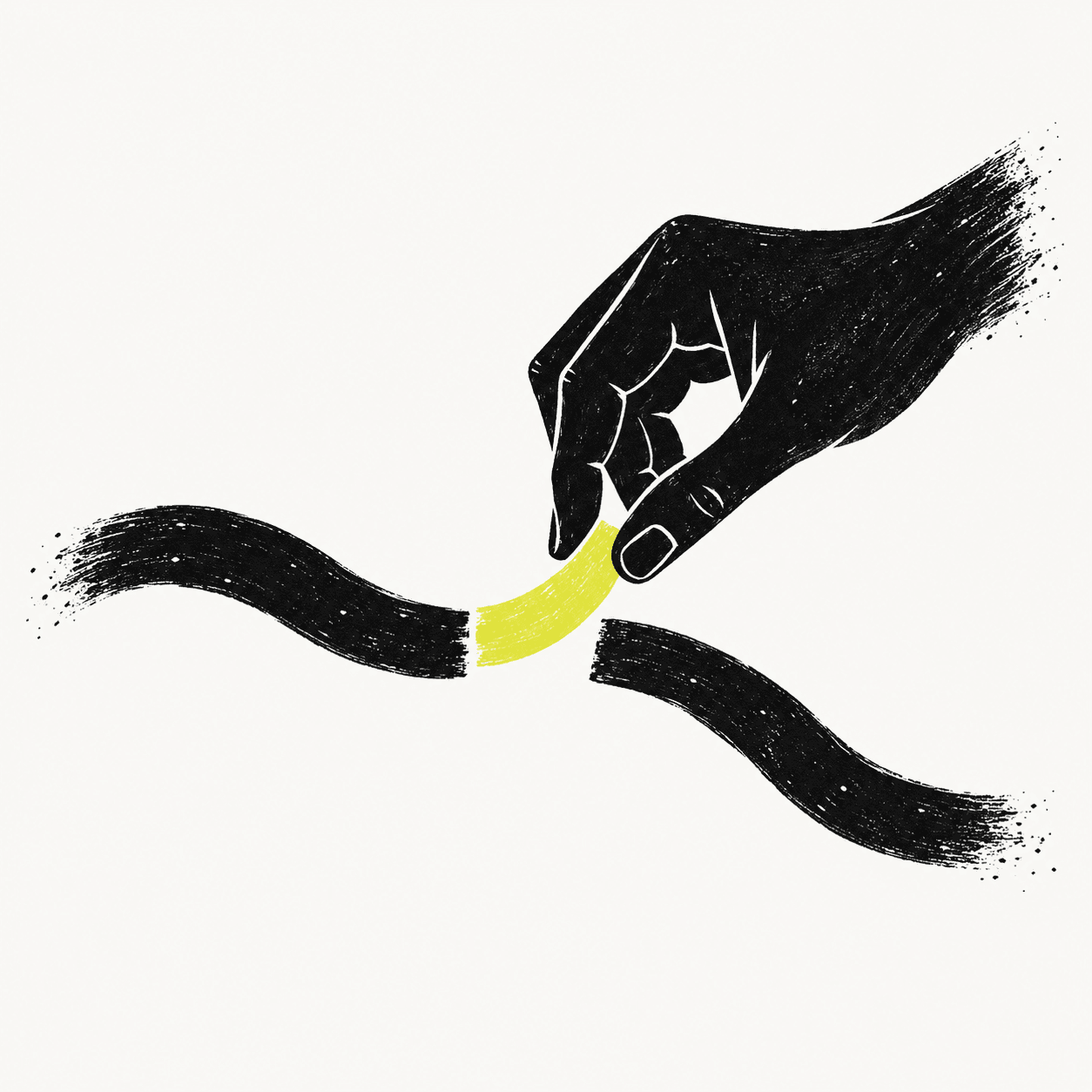 An editorial illustration of a hand repairing a broken connection with citron.